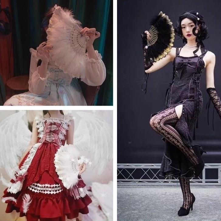 Quạt lông vũ cổ trang thiết kế sang chảnh, phụ kiện lolita, quạt múa biểu diễn
