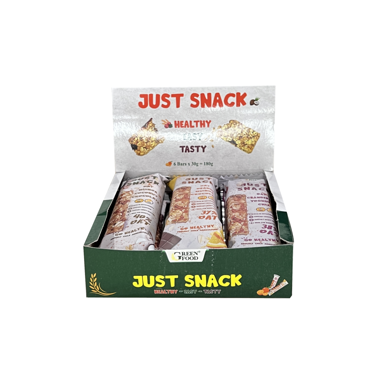 Ngũ Cốc Yến Mạch Chile JUST SNACK Vị Dừa, Hạt Diêm Mạch Quinoa, Sô Cô La - ăn vặt tiện lợi, dinh dưỡng phù hợp cho người ăn kiêng, nhập khẩu chính hãng từ Chi-lê.