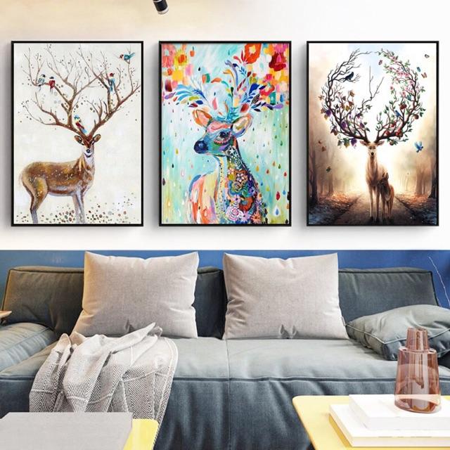 Bộ 3 tranh canvas Hưu sừng tấm màu sắc treo tường