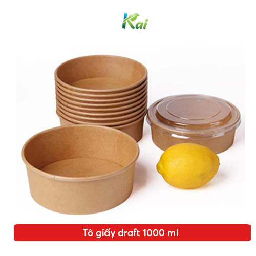 50 Tô giấy Kraft đủ size: 500ml / 750ml / 1000 ml / 1300ml kèm nắp trong suốt, an toàn vệ sinh thực phẩm, Giá sỉ