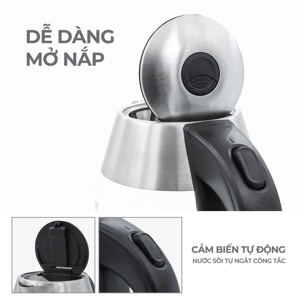 Ấm Siêu Tốc Thuỷ Tinh Lebenlang 1.8L LBWE2626 - LBLB2828 Kèm Lõi Lọc Inox - Hàng Chính Hãng
