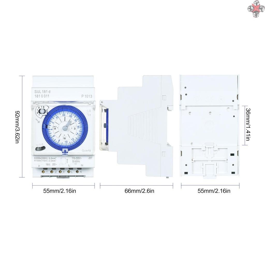 SUL181d 24-Hour Mechanical Timer 30-Minute Intervals Time Switch Relay Electrical Programmable Timer 24 hour Din Rail Timer Switch with 96 Times Off or On Time Set