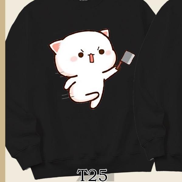 Áo Sweater cặp đôi Mèo mochii đuổi nhau dễ thương Mr.Buffalo - T26 - Đen, T26 - Đen