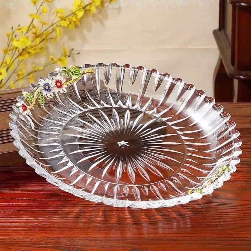 Dĩa Thủy Tinh Sâu Lòng, Đĩa Thuỷ Tinh Cao Cấp Hình Tròn 28.5cm Chưng Trái Cây Vàng Trắng - Hàng Loại 1 Chính Hãng MINIIN