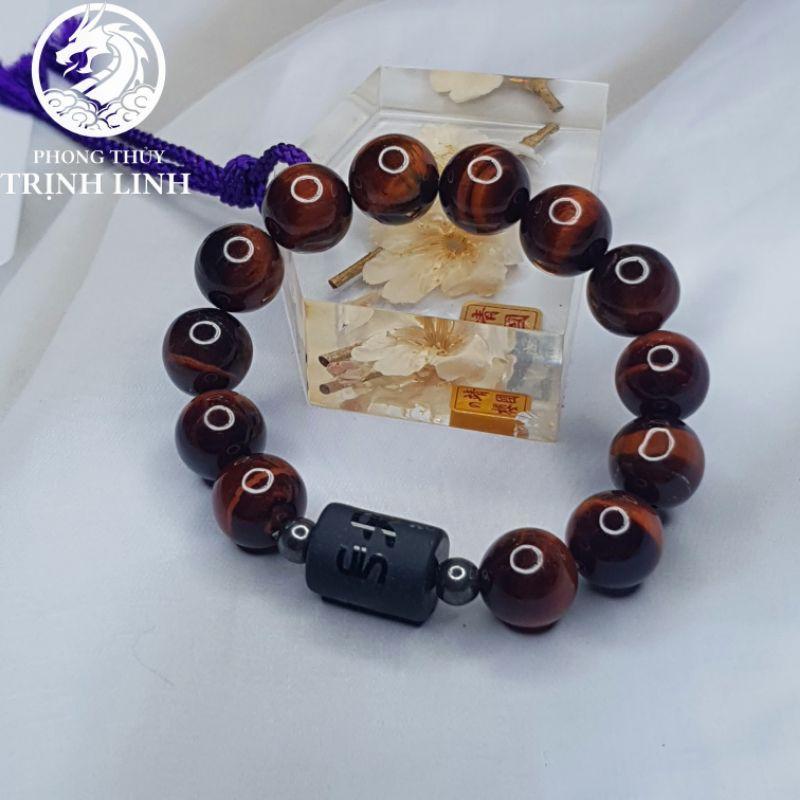 VÒNG TAY NÂU ĐỎ LU THỐNG ĐEN NHÁM KHẮC CHÚ SIZE 12LY