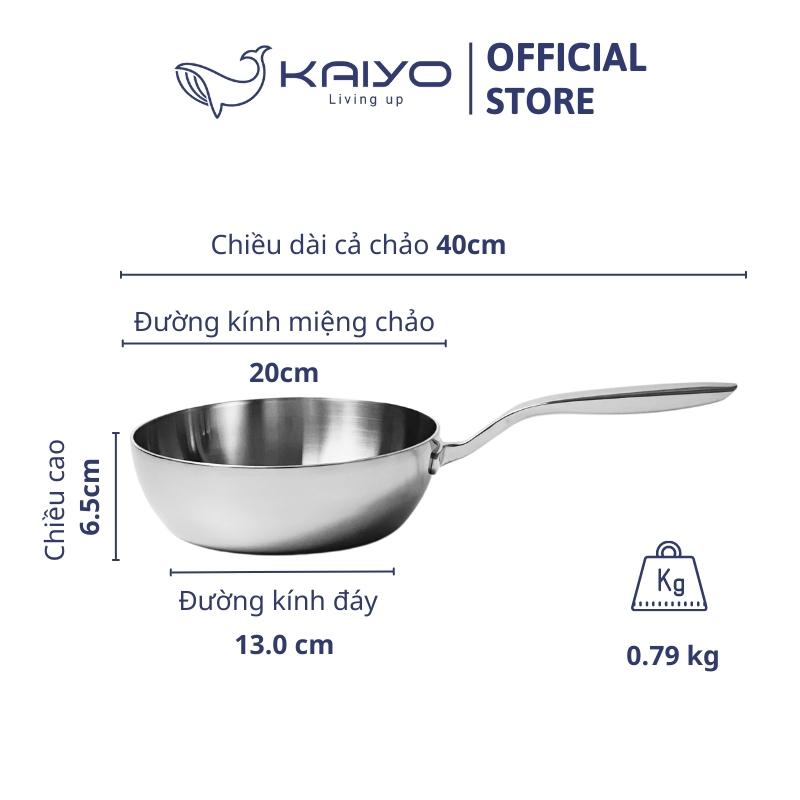 Chảo inox trơn sâu lòng thân đáy liền 3 lớp Tri-Ply Kaiyo, size 20cm