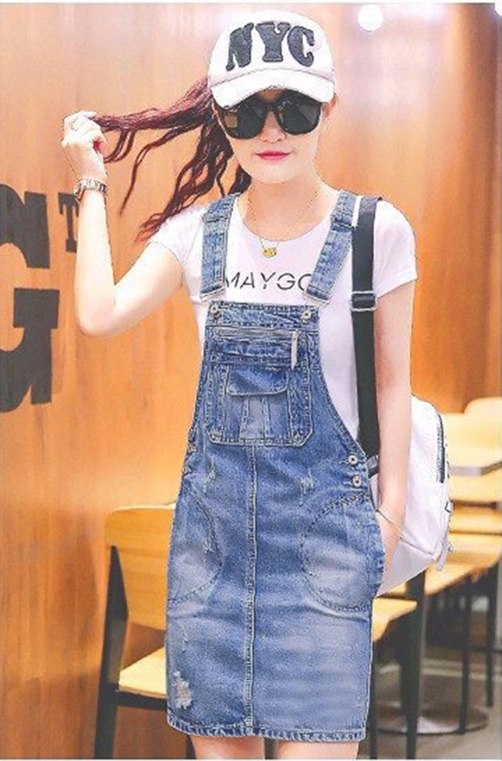 Yếm Jean Nữ Wash Cào Phối Túi Đáng Yêu