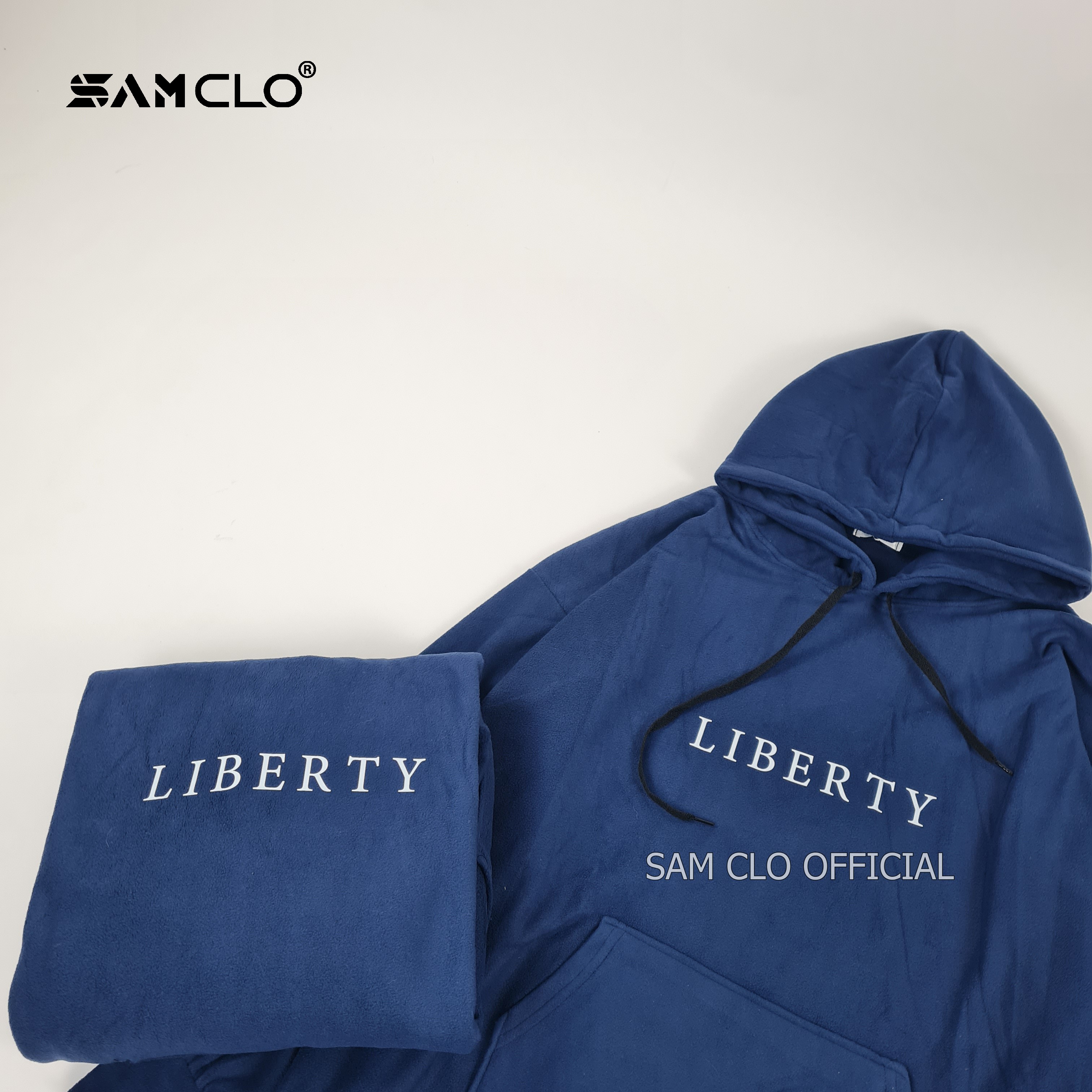 Áo khoác nỉ SAM CLO nam nữ hoodie chui có mũ tay dài thu đông freesize dáng unisex in chữ TRẮNG LIBERTY