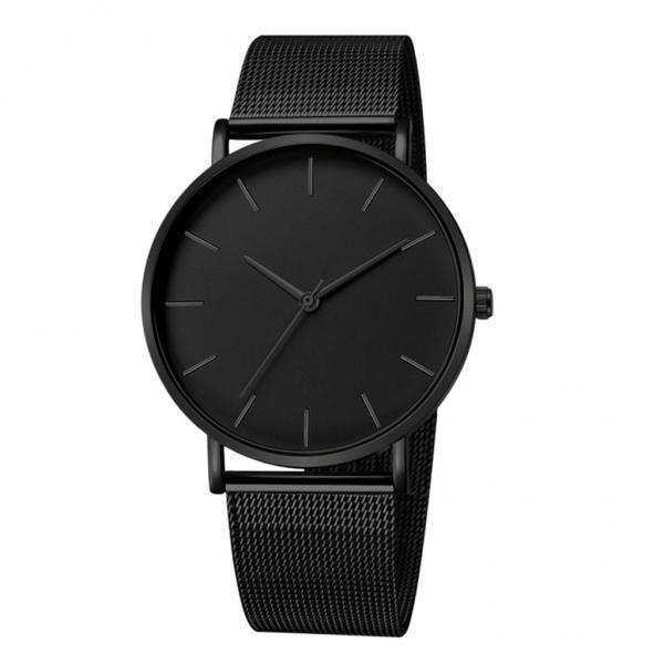 2xMens Quartz Watch Luxury Case Analog Wristwatch Black Band Black Pointer