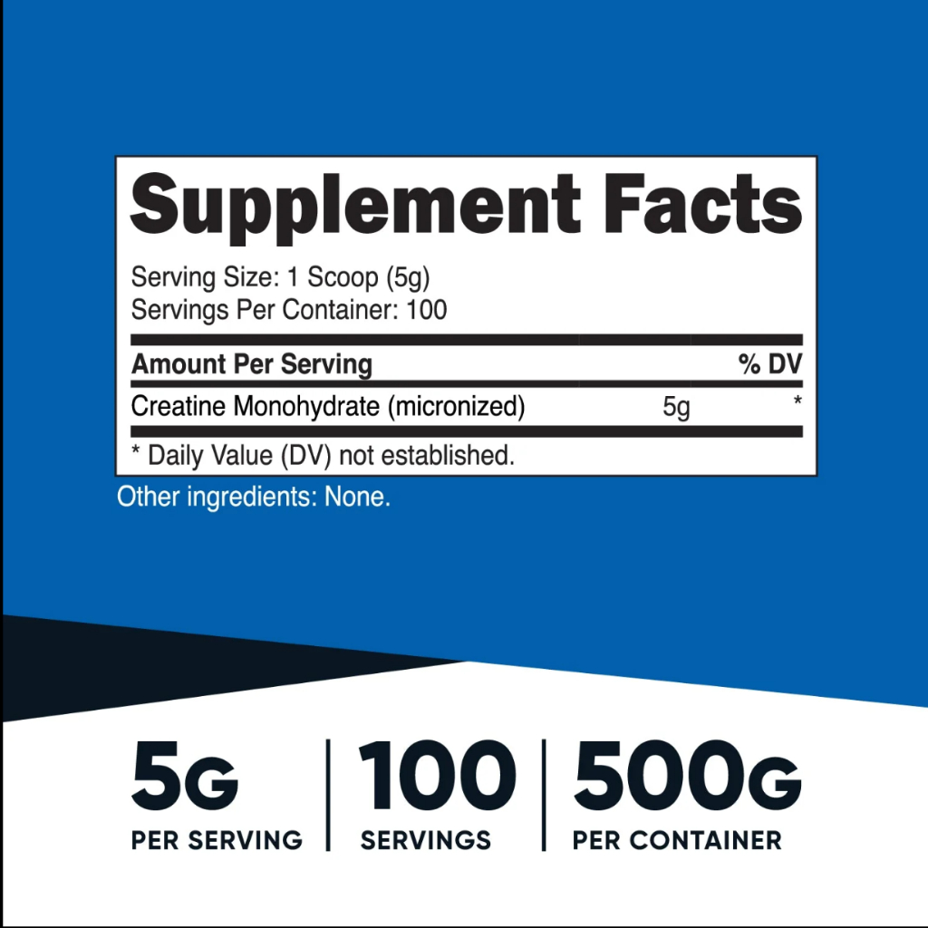 Nutricost Creatine Monohydrate (500G), Hỗ Trợ Tăng Sức Mạnh Cơ Bắp, Phục Hồi Năng Lượng