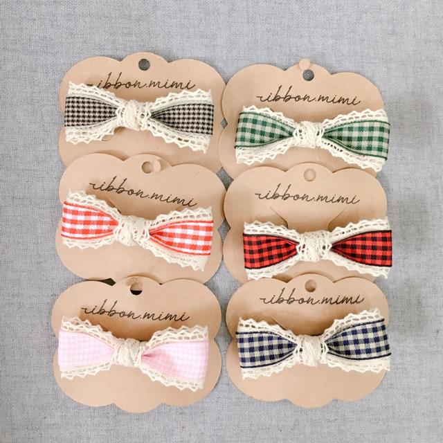 Kẹp Tóc Mái Vải Caro Handmade Ren Cao Cấp Ribbon.mimi Kẹp M