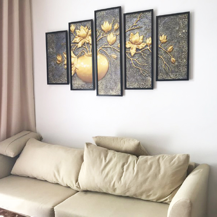 Tranh canvas kèm khung trang trí phòng khách, bộ 5 tranh treo tường AT801