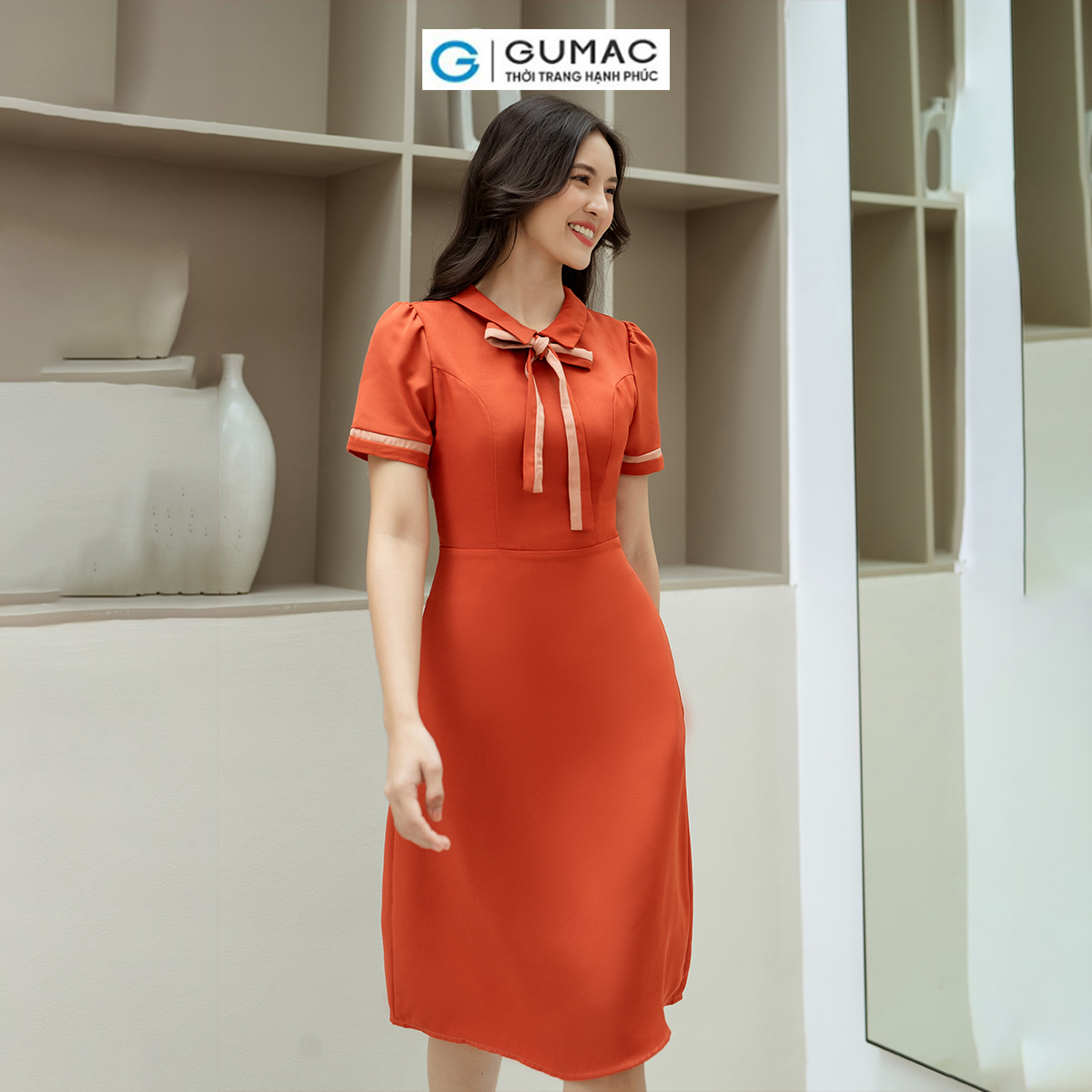 Đầm A nẹp tay phối thời trang GUMAC LDD0805
