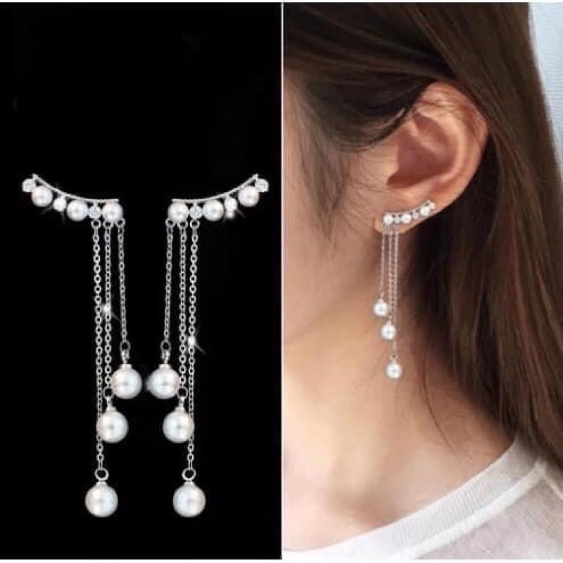 Bông tai dài hạt ngọc phong cách Hàn Quốc