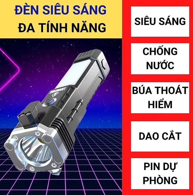 Búa Đèn Pin LED 4in1 Đa Năng Tiện Lợi