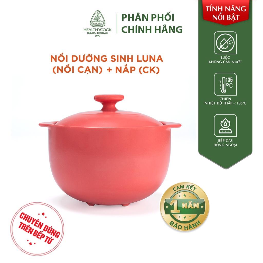 Nồi Sứ Dưỡng Sinh Minh Long (Bếp Từ) Vesta_Màu đỏ_(tròn cao, có chân), Dùng Cho Bếp Từ_Healthy cook