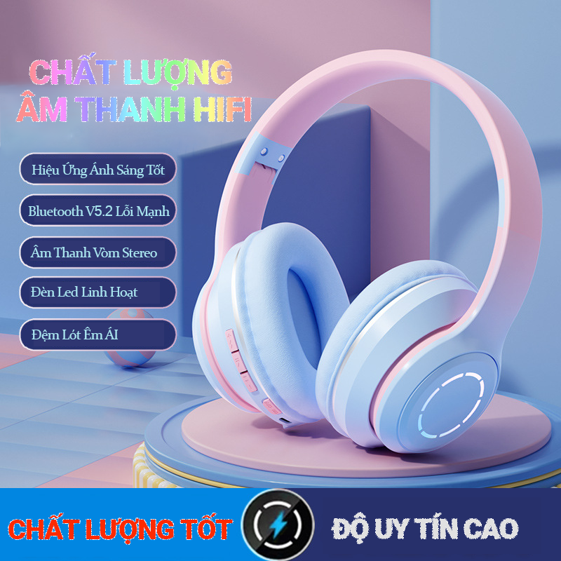 Tai Nghe Chụp Tai Bluetooth Không Dây Gaming, Tai Nghe Bluetooth Chụp Tai Có Mic Đàm Thoại Tiện Lợi, Tai Nghe Bluetooth Có Đèn LED , Pin Cực Khỏe BluetoothCao Cấp - Hàng Chính Hãng TEEMENT