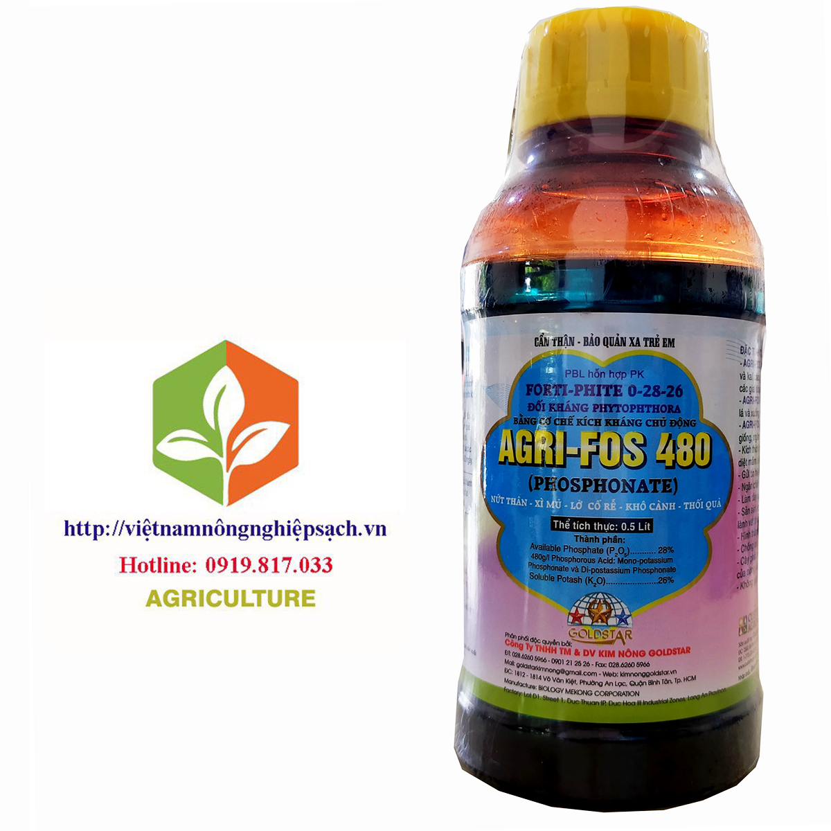 AGRI-FOS 480 - ĐẶC T-R-Ị BỆNH NỨT THÂN, XÌ MỦ, LỞ CỔ RỄ, KHÔ CÀNH, THỐI QUẢ TRÊN CÂY TRỒNG CHAI 500ML