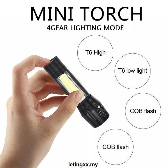 Đèn Pin Led T6 Cob 3 Chế Độ Sáng Chống Thấm Nước Có Thể Sạc Lại