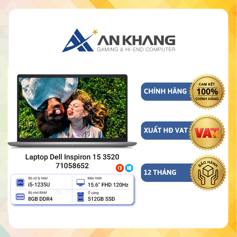 Laptop Dell Inspiron 15 3520 71058652 ( i5-1235U| 8GB| 512GB SSD| 15.6&quot; FHD|  Bạc (Platinum Silver))  - Hàng Chính Hãng - Bảo Hành 12 Tháng tại Dell Việt Nam