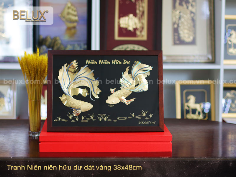 Tranh Đôi cá dát vàng 24k - quà tặng ý nghĩa