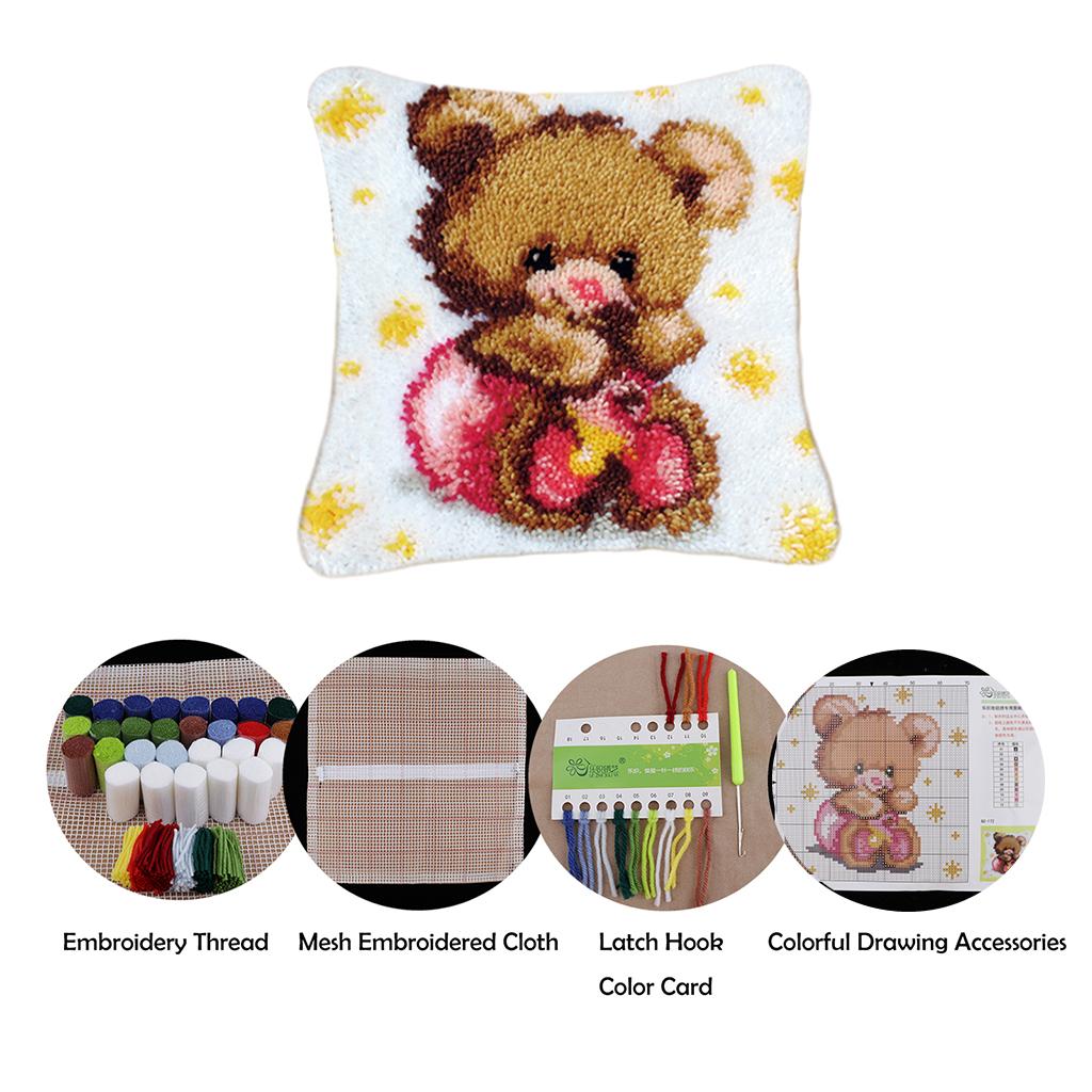 17x17 inch DIY Latch Hook Kits Throw Pillow Cover Cute Rug Animal Pattern Printed, Crochet Needlework Crafts for Kids and Adults