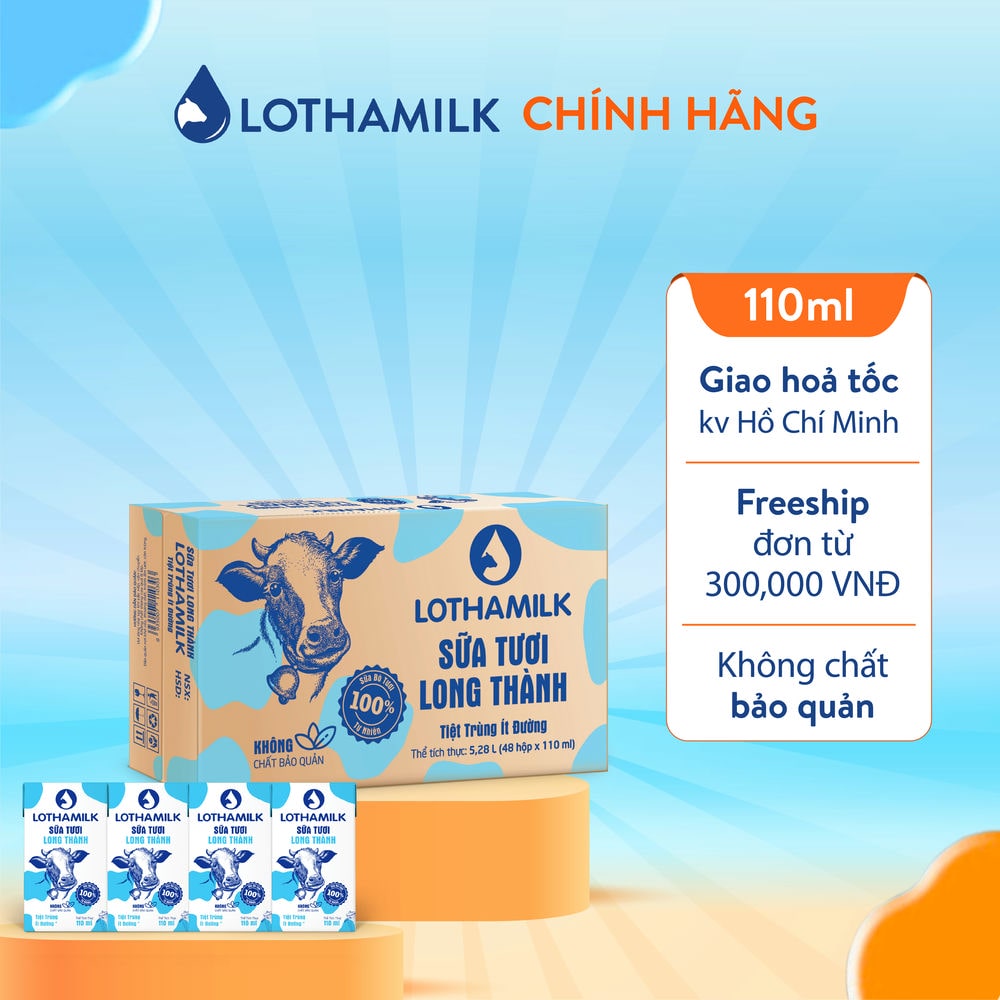 Thùng 48 hộp sữa tươi tiệt trùng lothamilk 110ml