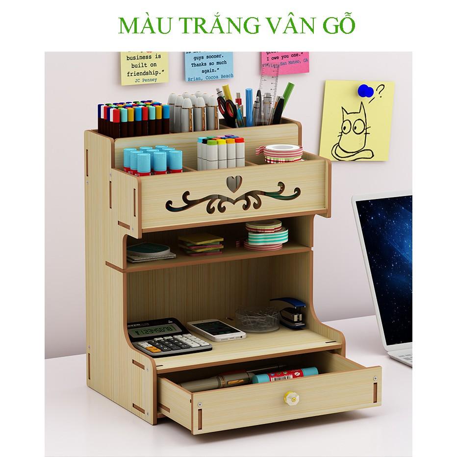 Hộp đựng bút, kệ đựng đồ mỹ phẩm bằng gỗ dễ dàng lắp ghép