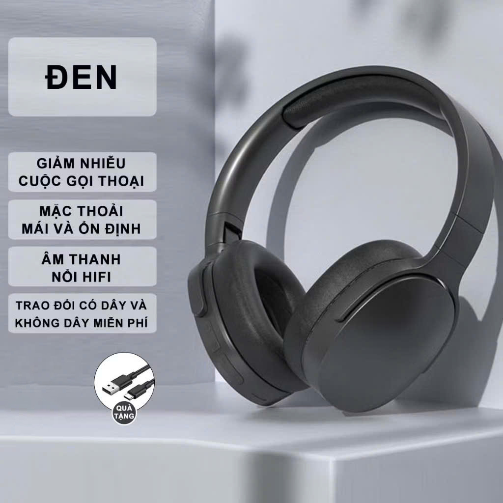 Tai nghe chụp tai bluetooth không dây âm Bass sâu trầm ấm có mic đàm thoại chống ồn, độ trễ cực thấp, gập gọn chơi game - Hàng chính hãng