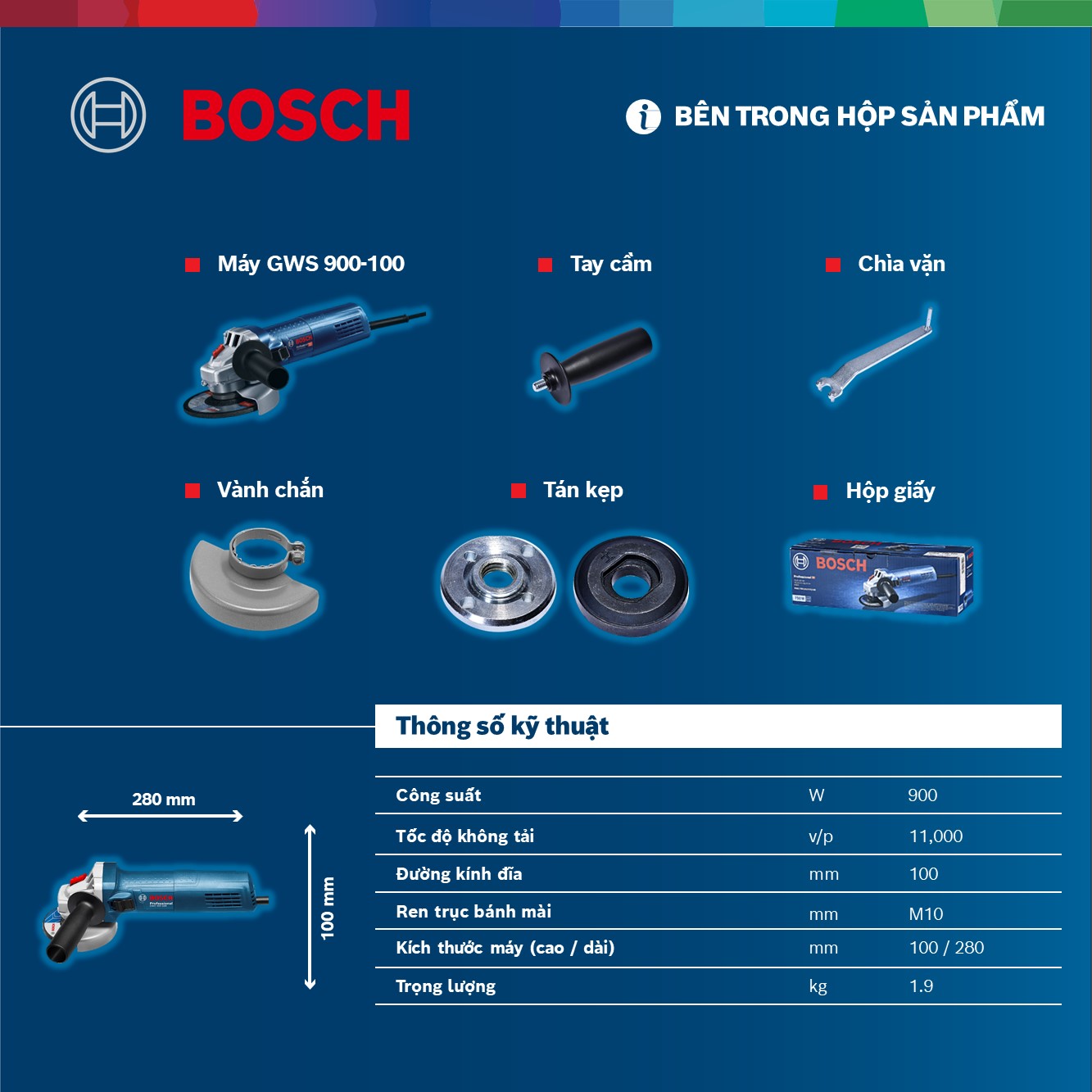 Máy mài góc Bosch GWS 900-100 (Hộp giấy) 900W