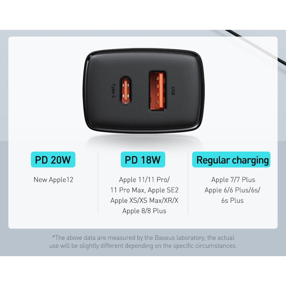 Củ sạc nhanh pd 20w qc3.0 2 cổng sạc type c và usb Baseus- cốc sạc nhanh cao cấp chống cháy nổ - hàng chính hãng