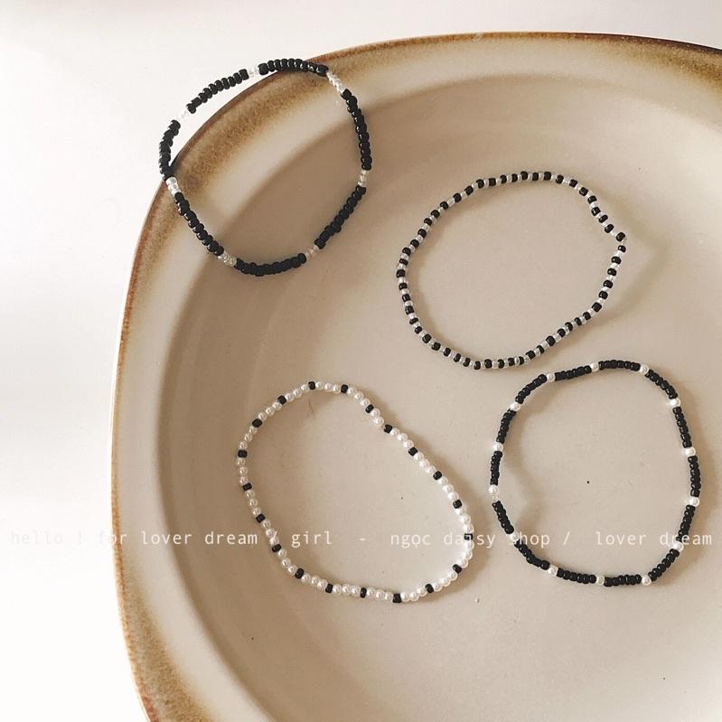 N130 vòng tay Nam handmade hạt cườm trắng đen phong cách Hàn Quốc cá tính