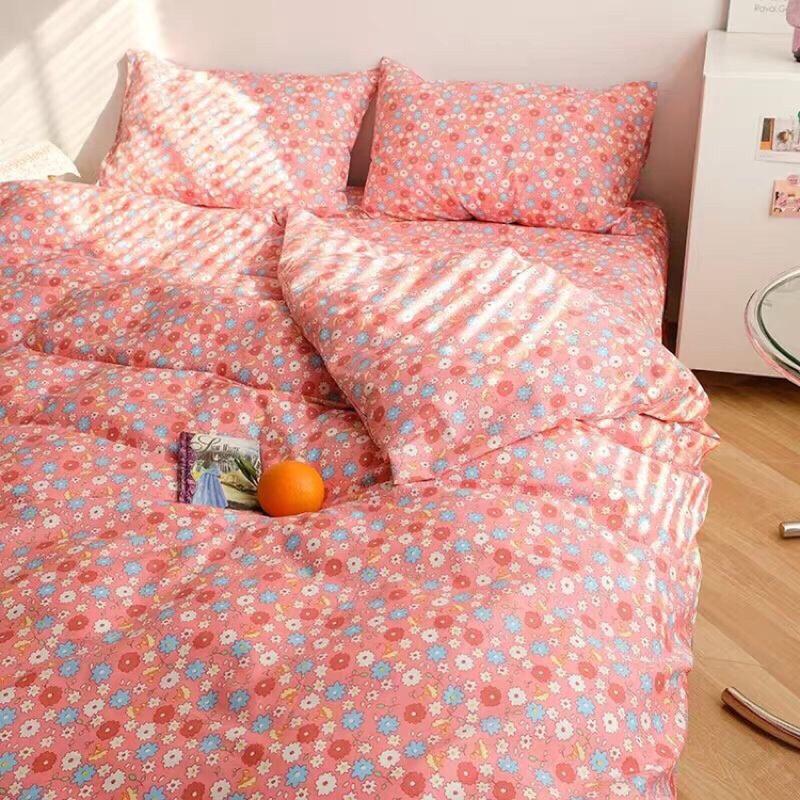 Bộ Chăn Ga Gối Cotton Poly Hoa Nhí Đỏ