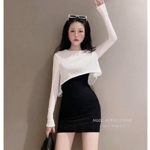 Set đầm body 2 món tay dài cực xinh chất vải thun gân len 4 chiều Free Size dưới 53kg dành cho nữ cá tính sexy gợi cảm