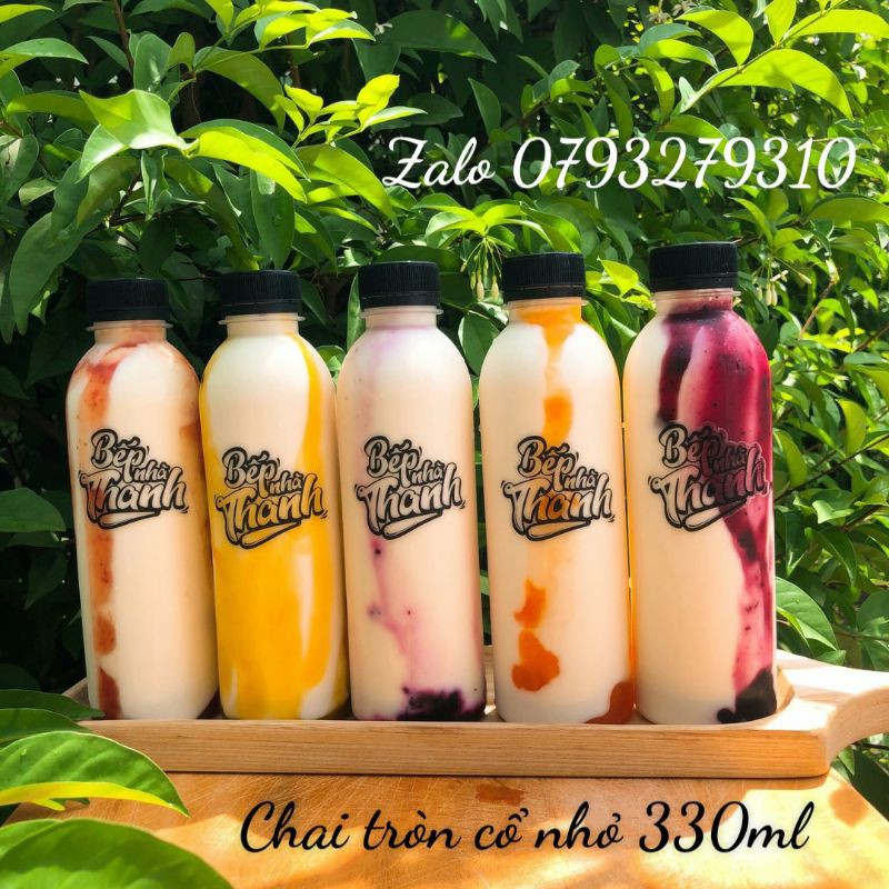 50 chai nhựa pet 330ml dáng tròn kèm tem thank you