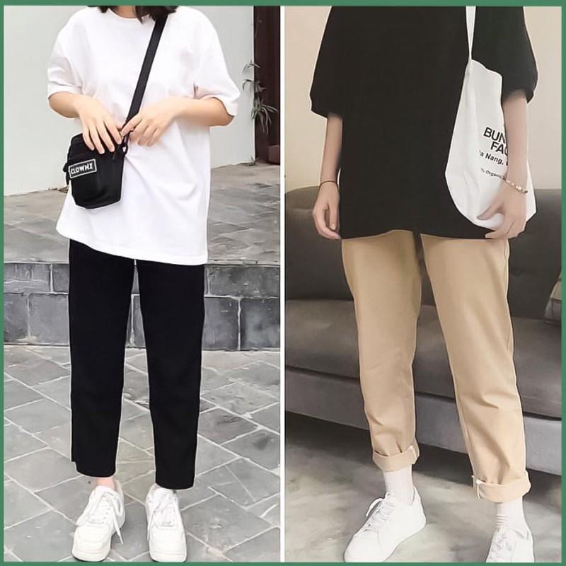 Quần học sinh baggy kaki nam nữ , quần vải kaki unisex freesize dưới 1m55 chất vải dày dặn thoải mái