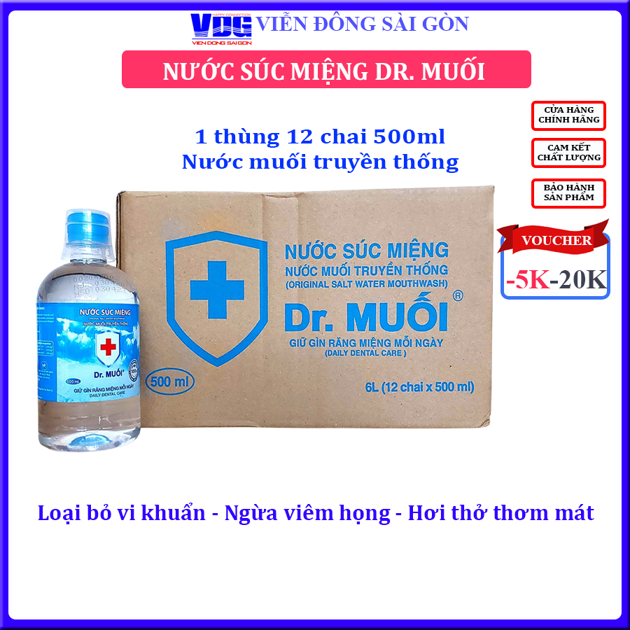 1 Thùng 12 chai Nước súc miệng Dr. Muối truyền thống 500ml