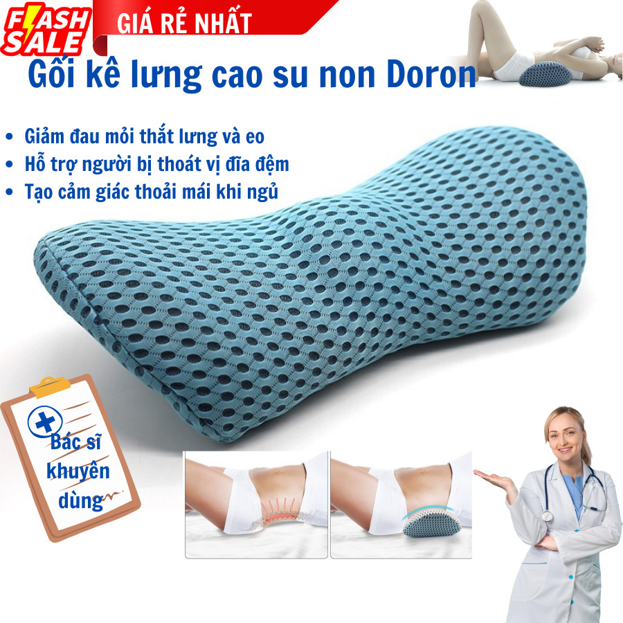 Gối kê lưng chống đau lưng, thoát vị đĩa đệm - Ruột gối cao su non - Thương hiệu doron bảo hành 1 năm