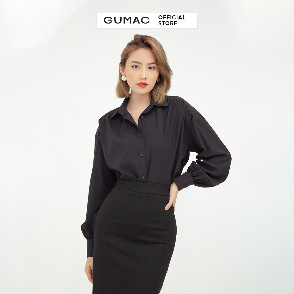 Áo sơ mi nano thiết kế tay phồng phối măng sết GUMAC AB504