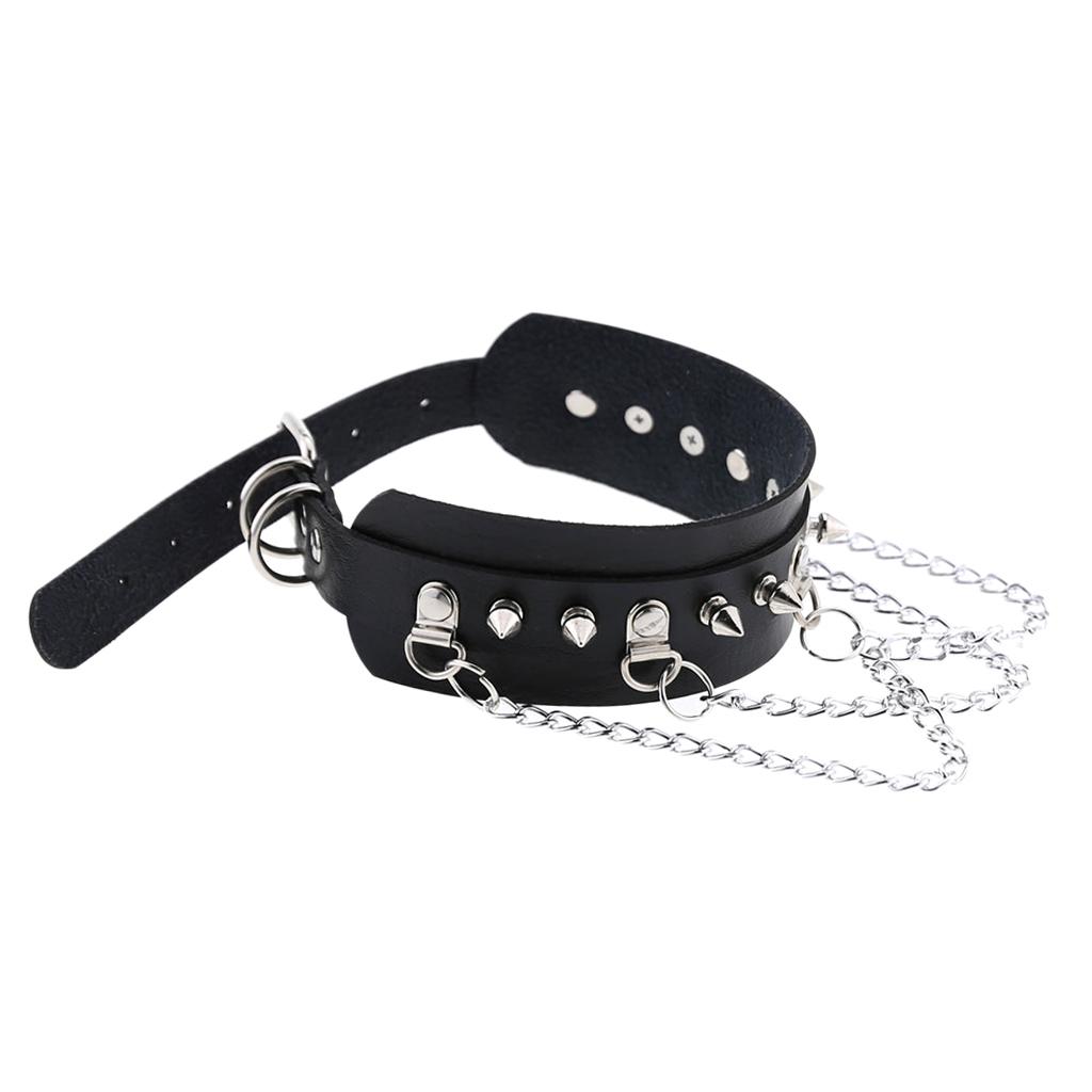 Gothic Pu Leather Choker Women Spike Metal Chain Necklace Punk Jewelry White
