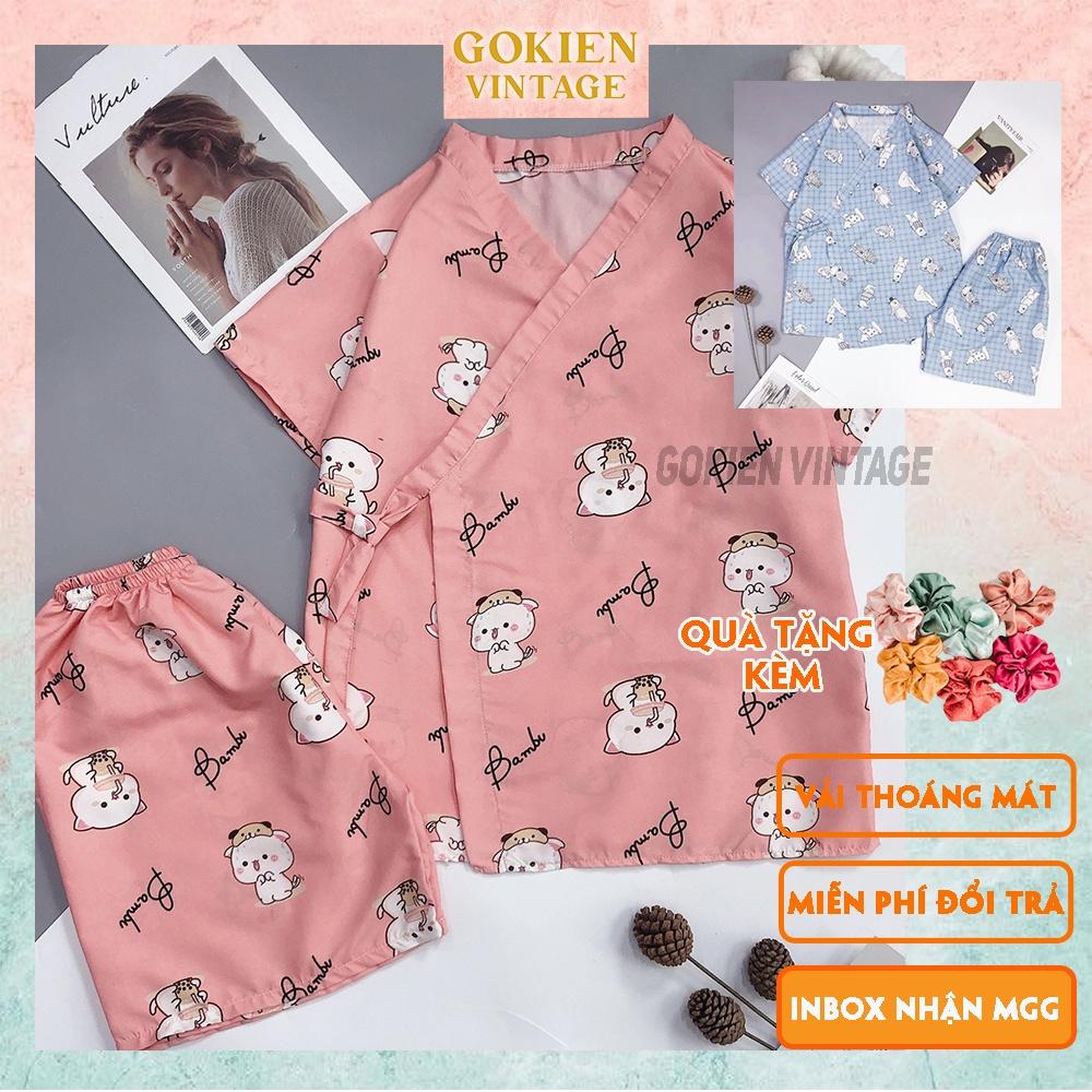 Bộ đồ ngủ Yukata hoạ tiết cute chất lụa thoáng mát, GOKIEN VINTAGE
