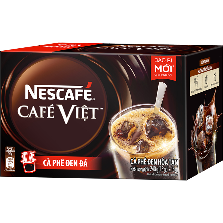 Combo 3 hộp cà phê hòa tan Nescafé café Việt đen đá (Hộp 15 gói x 16g) - [Tặng 1 ly 2 lớp tiện lợi]
