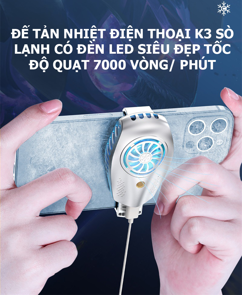 Đế tản nhiệt điện thoại K3 làm lạnh bán dẫn có đèn LED siêu đẹp tốc độ quạt 7000 vòng/ phút