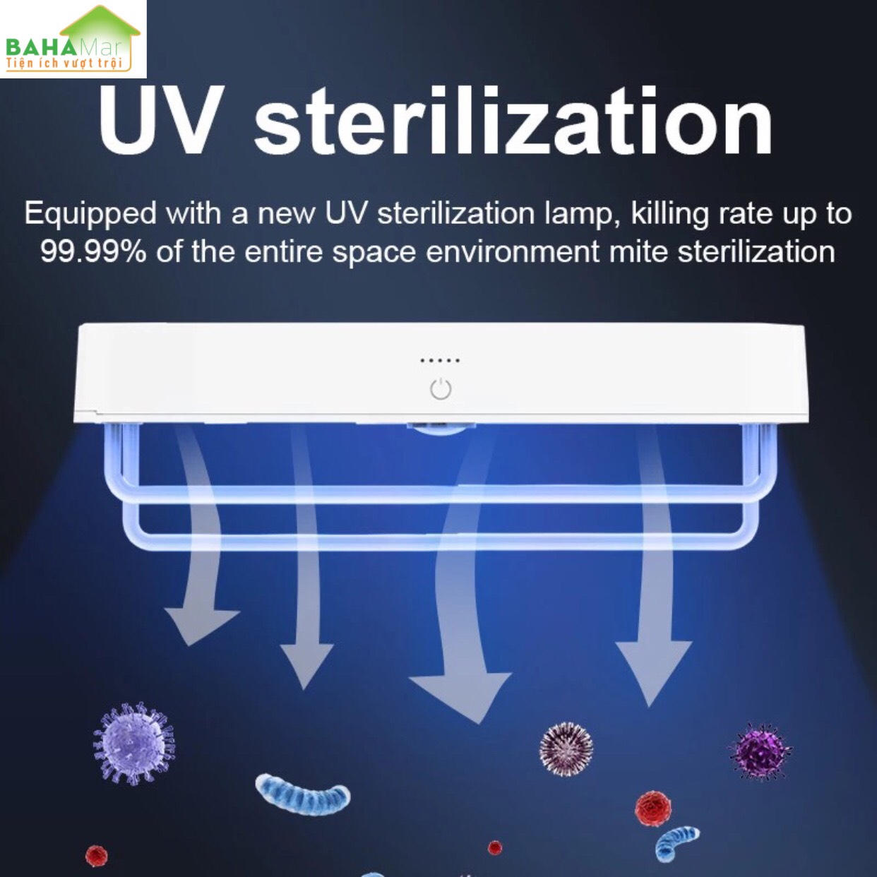 GIÁ TREO THÔNG MINH ĐA NĂNG SẤY VÀ KHỬ KHUẨN KHĂN, BÀN CHẢI BẰNG TIA CỰC TÍM VỪA LÀ KỆ SẮP XẾP ĐỒ DÙNG PHÒNG TẮM GỌN GÀNG "BAHAMAR" Khử trùng phương pháp: Tia Cực Tím + gió nóng