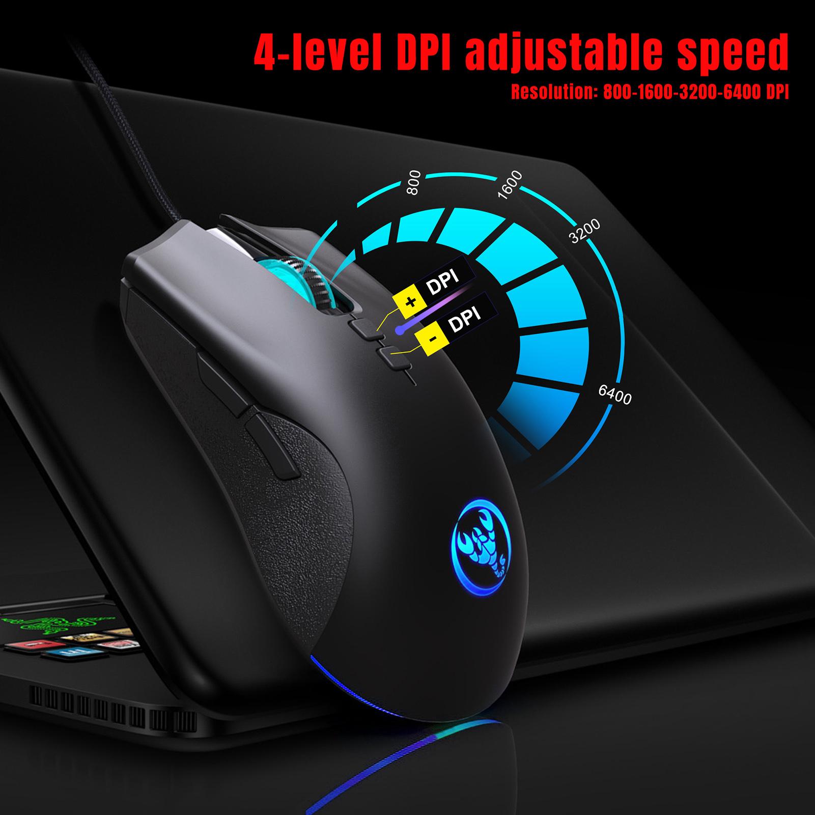 HXSJ A883 Wired Gaming Mouse 7 Buttons Gaming Mouse with Four-level Adjustable DPI Erogonomcic Design for Dsektop