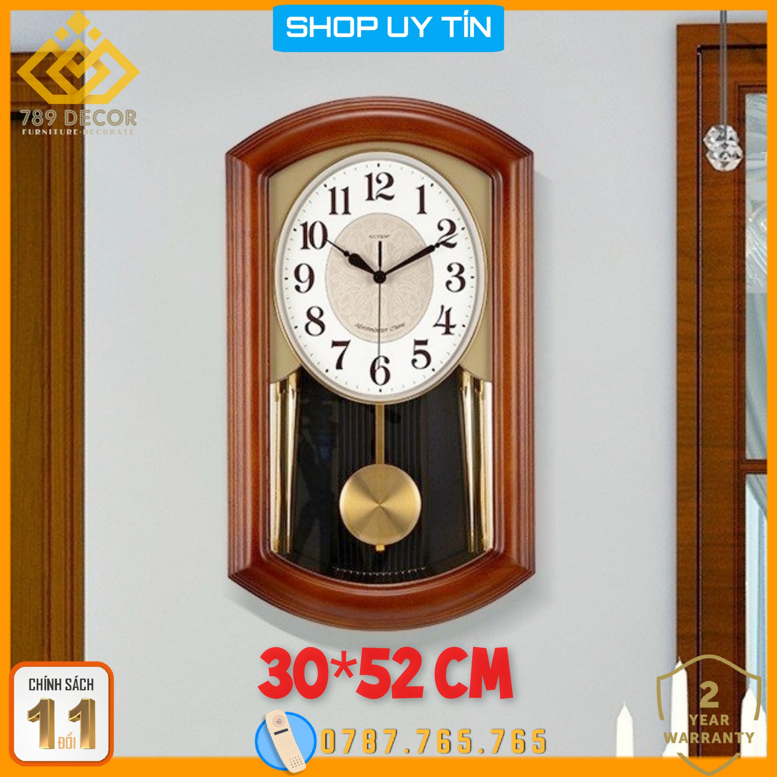 ĐỒNG HỒ GỖ TREO TƯỜNG CAO CẤP, CÓ ĐÁNH CHUÔNG BÁO GIỜ