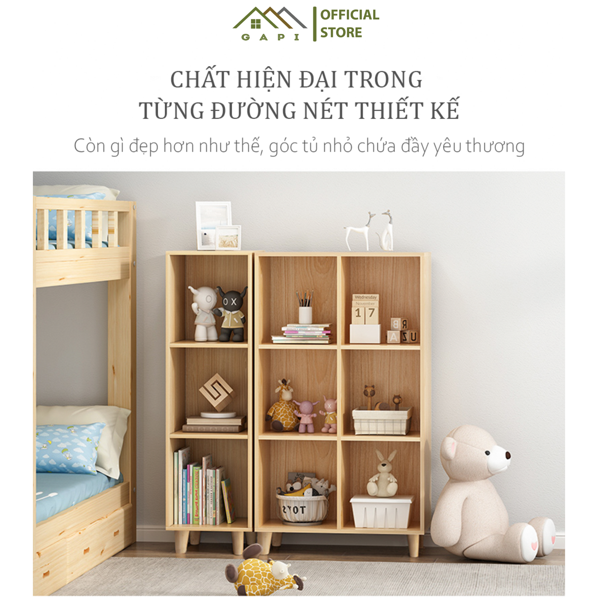 Kệ Đứng Đa Năng  GAPI Chân Gỗ Sồi Tự Nhiên Lưu Trữ Nhiều Ô Ngăn Tủ Sâu Thoải Mái Trong lưu Trữ