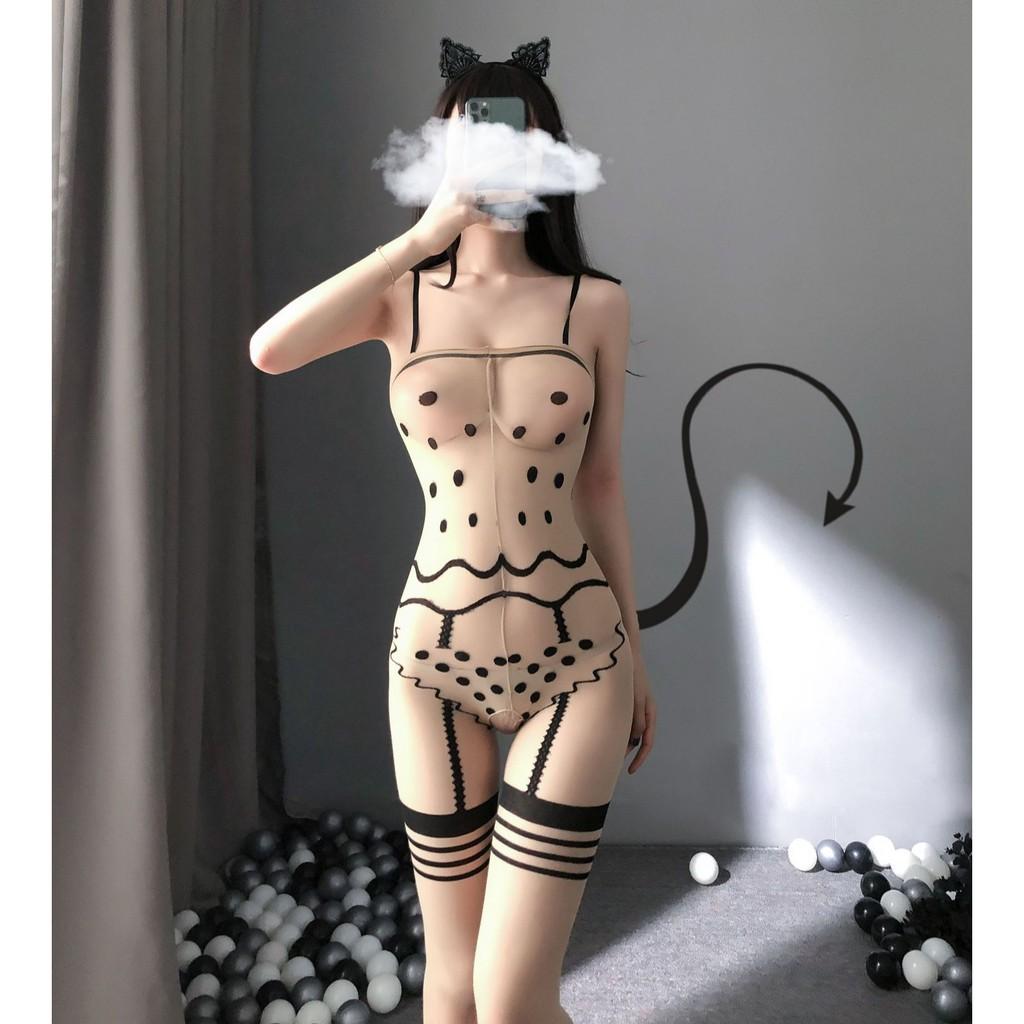 Đồ ngủ sexy body suit lưới gợi cảm da báo