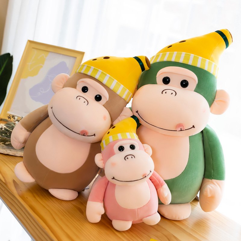 Gấu Bông Khỉ Kingkong Đội Nón Chuối Dễ Thương Siêu Mềm Mịn Vải Miniso Mềm Mịn, An Toàn, Hàng Xịn Loại 1