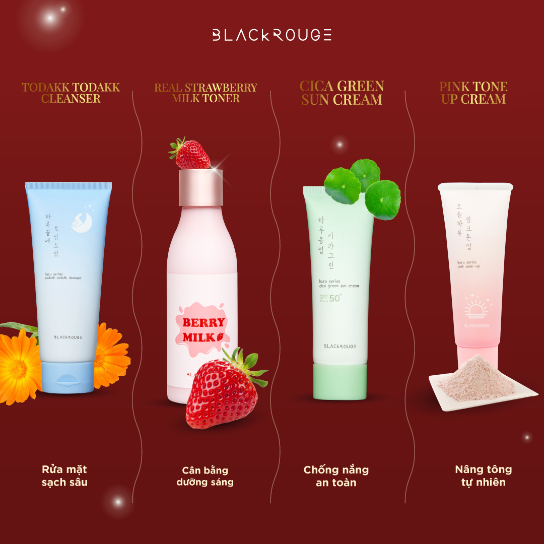 Nước hoa hồng dưỡng ẩm Black Rouge Real Strawberry Milk Toner 200ml